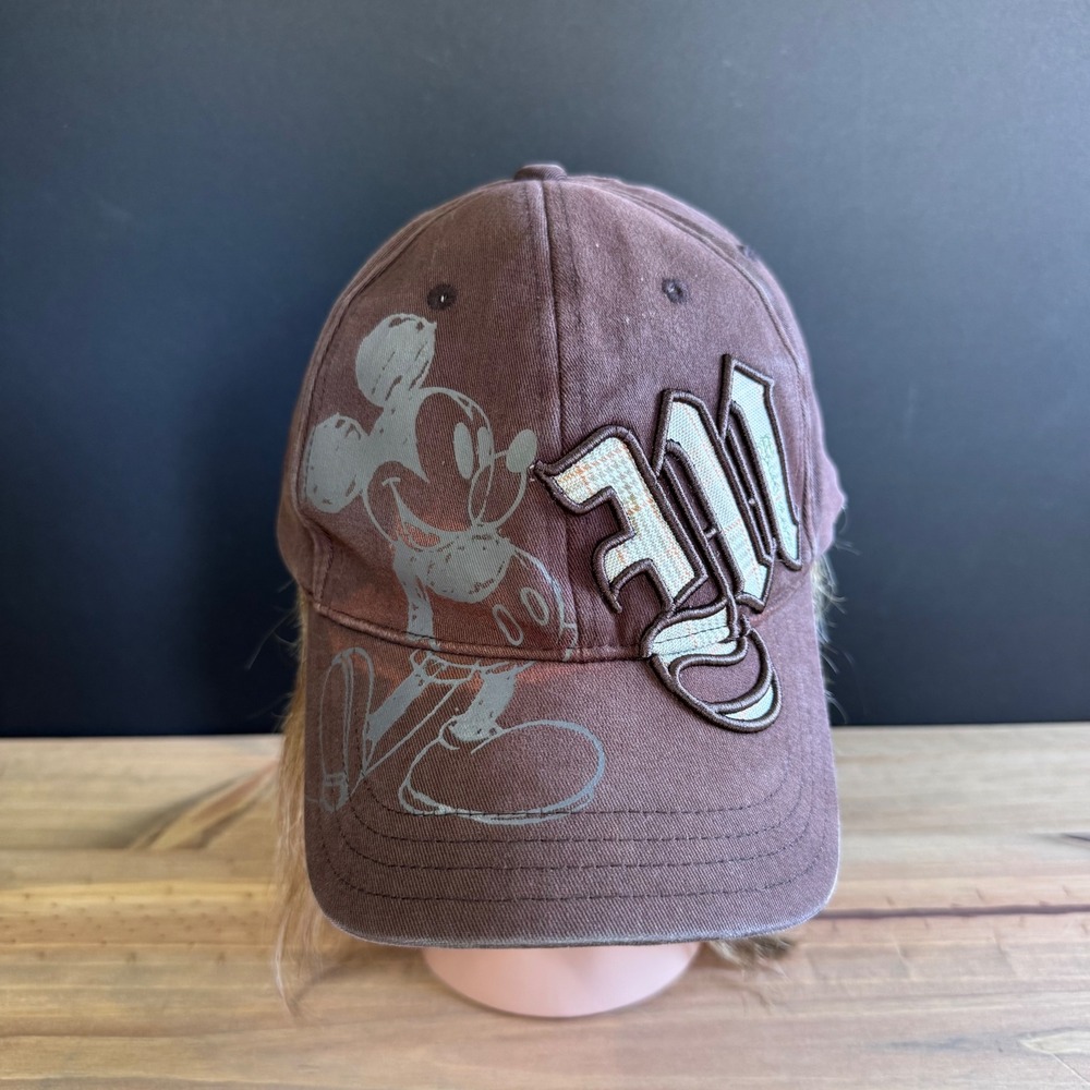 Bleached Brown Disney Mickey Mouse Adult size baseball cap Embroidered Patch 3-D